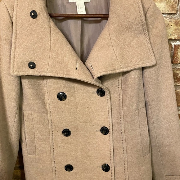 H&M tan dress pea coat size 8 - Picture 2 of 12